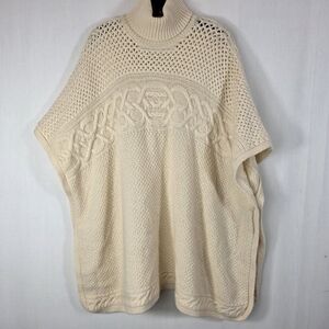 Lauren Ralph Lauren Wool Alpaca Cable Knit Turtleneck Poncho Cream P/S
